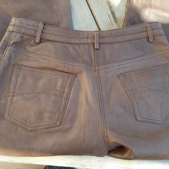 DANIER Brown Leather Pants Women's Size 4 Chocolate Brown - Picture 5 of 12